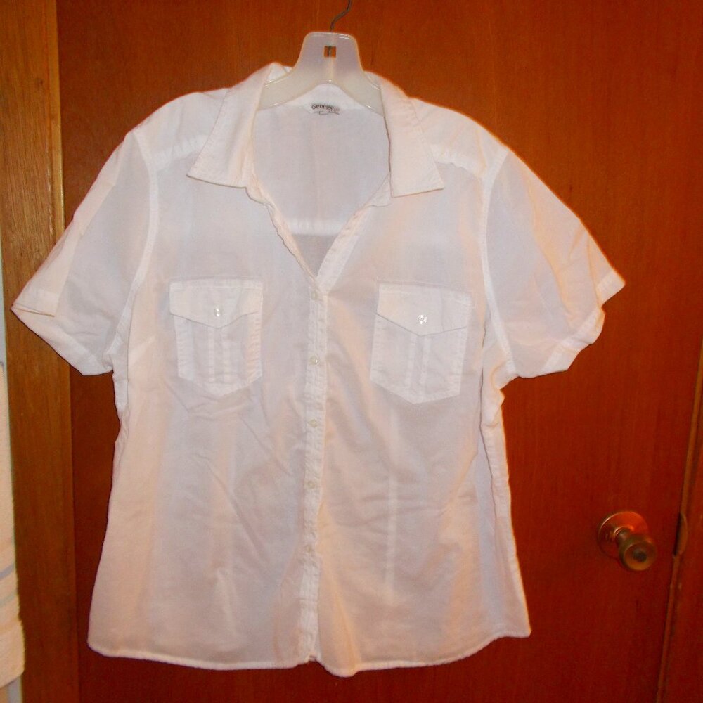 2X White blouse with small ruffle placket George brand